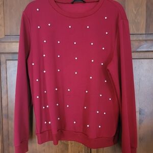 SHEIN Red Sweater with Pearl Details